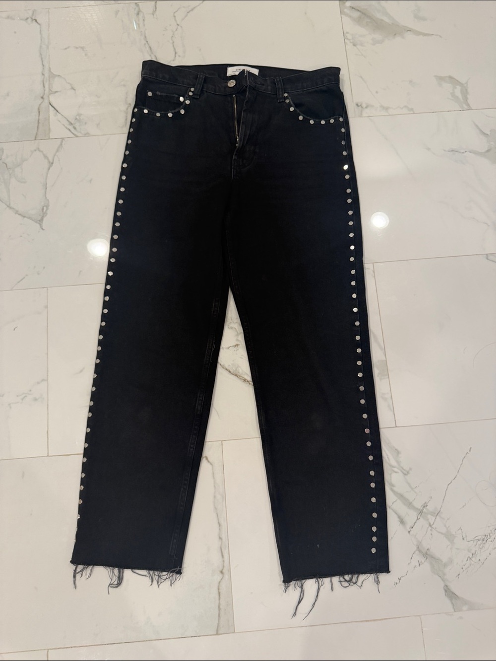 Black Stud-Trim wide Straight Jeans - Women
